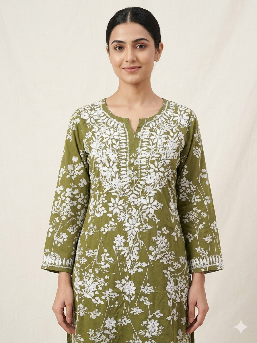 Soha Lucknowi Olive Green kurti