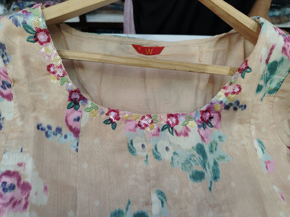 W Peach Floral Printed Kurti