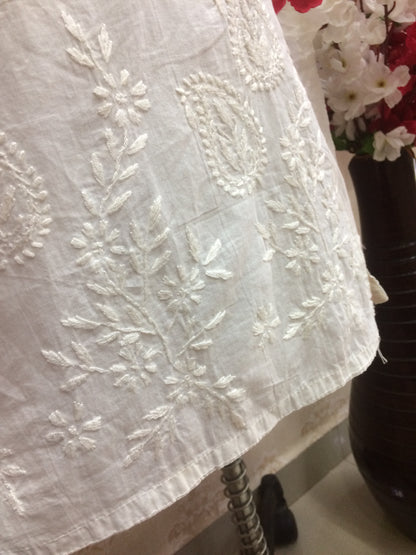 Kubra Authentic Lucknowi Chikankari White Cotton Angrakha Kurti