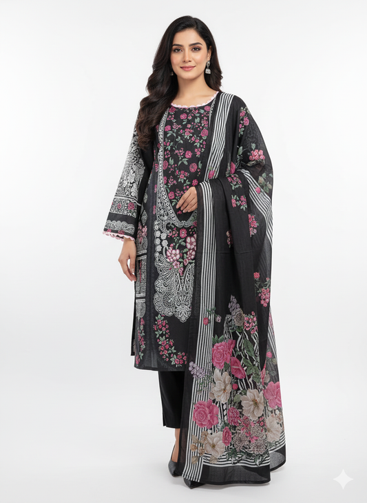 Pakistani dresses black pink floral