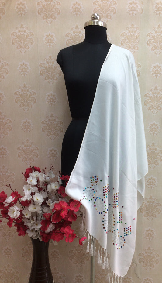 Jam Cotton white dupatta with border multi stone work