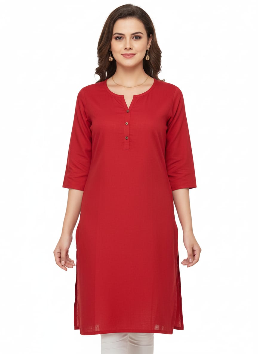 Vibrant Red Solid Cotton Kurti