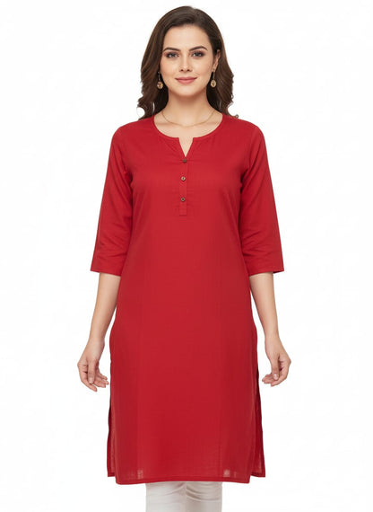 Vibrant Red Solid Cotton Kurti