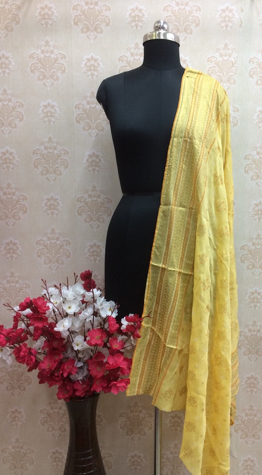 Chiffon pastel yellow dupatta with golden print