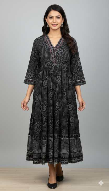 Rangriti - Long Black - Red And White Design