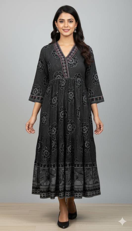 Rangriti - Long Black - Red And White Design