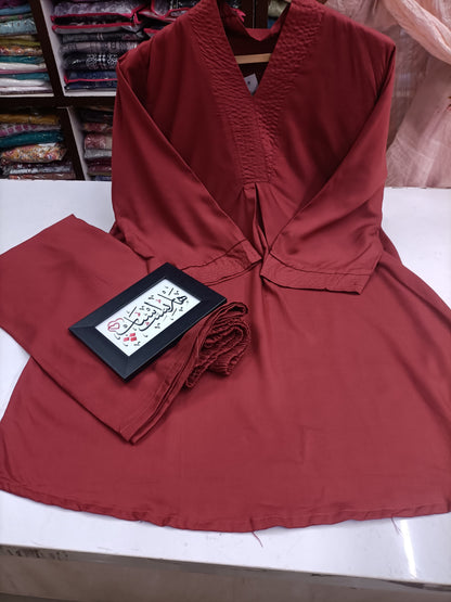 Cotton Co-ord Set - V-Neck Tunic & Wide-Leg Trousers