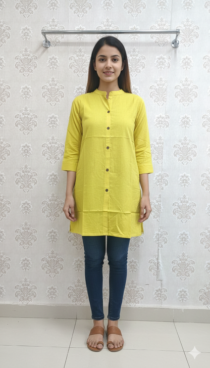 Bright Yellow Cotton Kurti