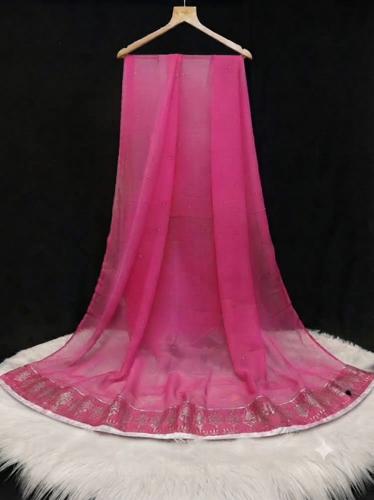 Vibrant Rani Pink Chiffon Dupatta with Delicate Stone Work