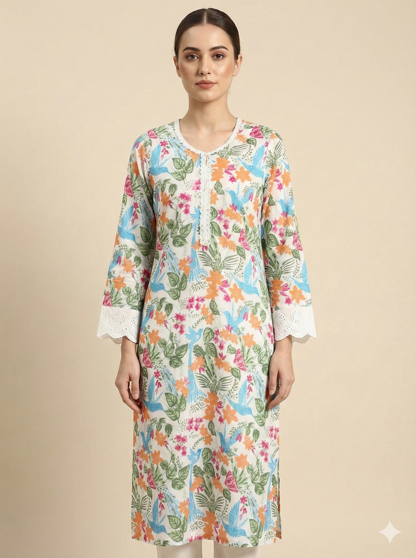 Rangriti kurti orange & white