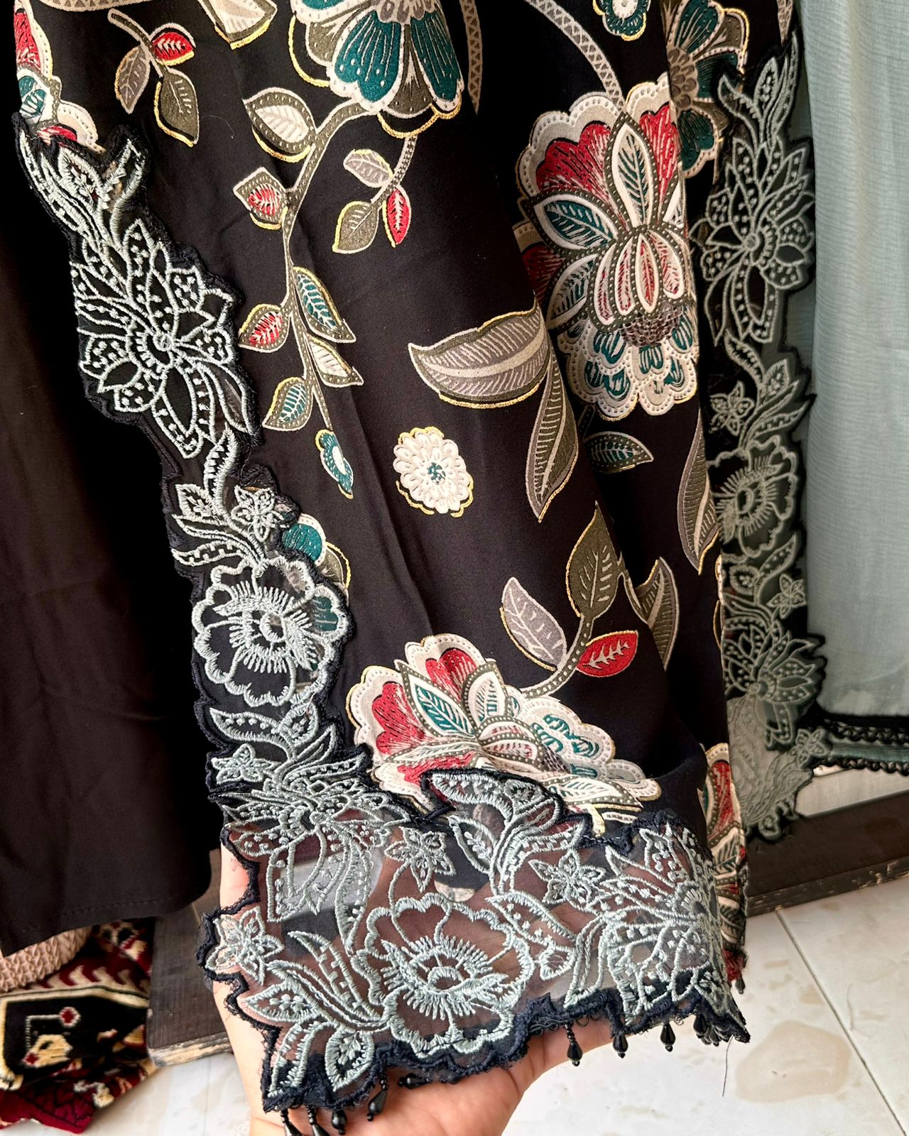 Ramsha Embroidered 3-Piece Kurta Set - Black & Teal