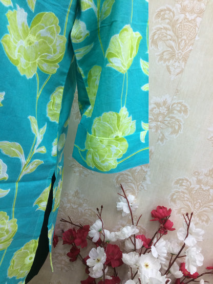Aqua & Lime Floral Print Cotton Tunic