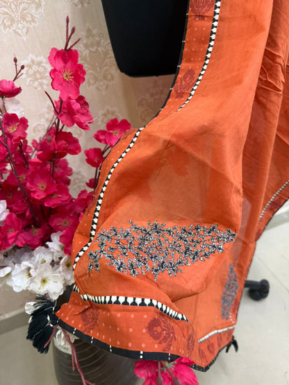 Rust Orange Hand-Embellished Dupatta