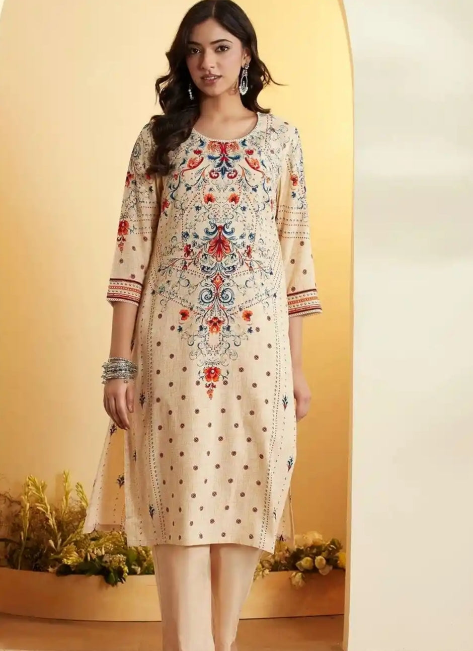 Biba Elegant Cream Printed Kurta