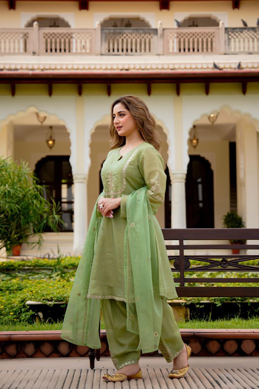 The Pistachio Dream: Lime Green Kurta & Patiala Suit