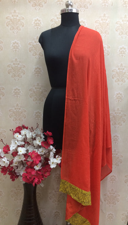 Vibrant Orange Dupatta with Golden Border