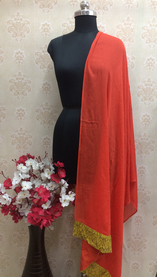 Vibrant Orange Dupatta with Golden Border