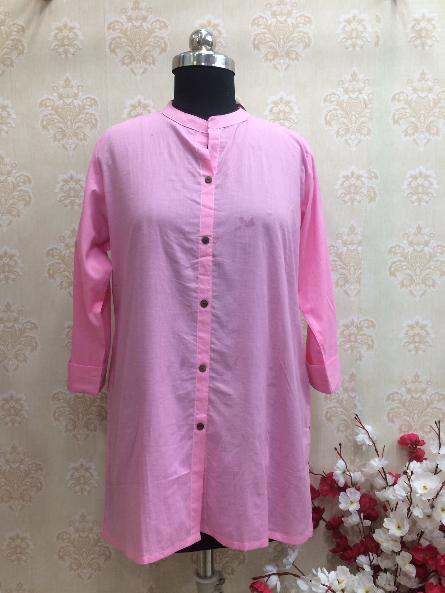 Soft Pink Solid Cotton Tunic