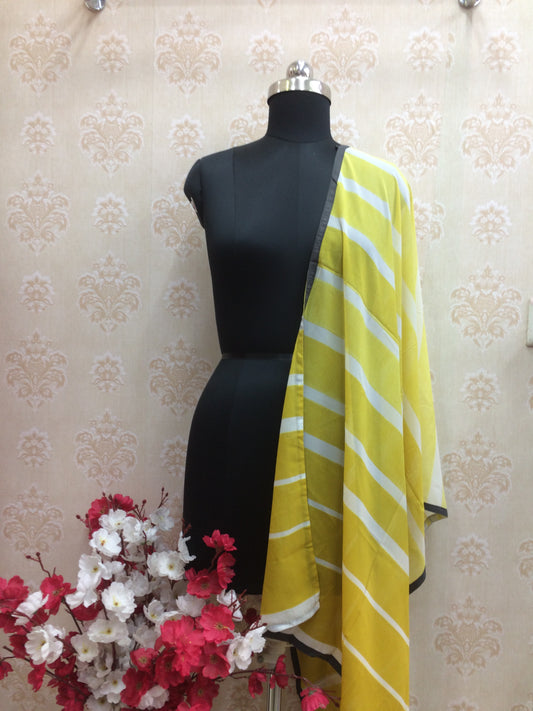 Georgette yellow shaded dupatta with black border