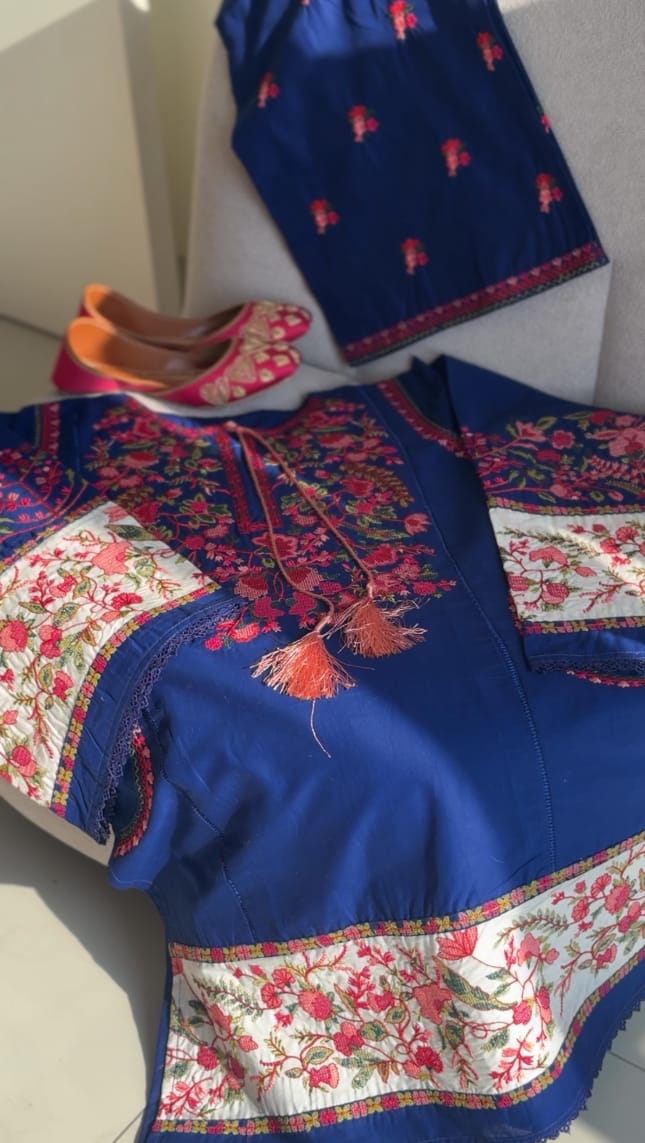 Royal Blue Embroidered Cotton Suit – Elegant Ethnic Wear