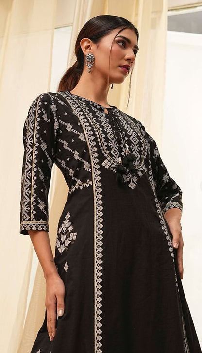 A-Line Kurta with Printed Palazzo Pants