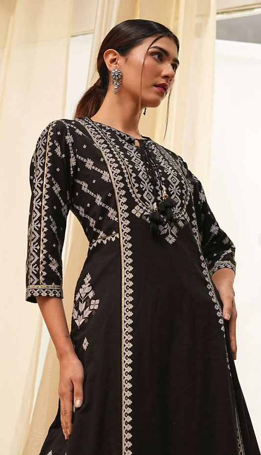 A-Line Kurta with Printed Palazzo Pants