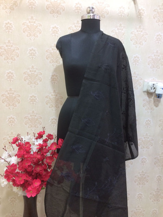 Chanderi cotton Dupatta with Tone-on-Tone Embroidery