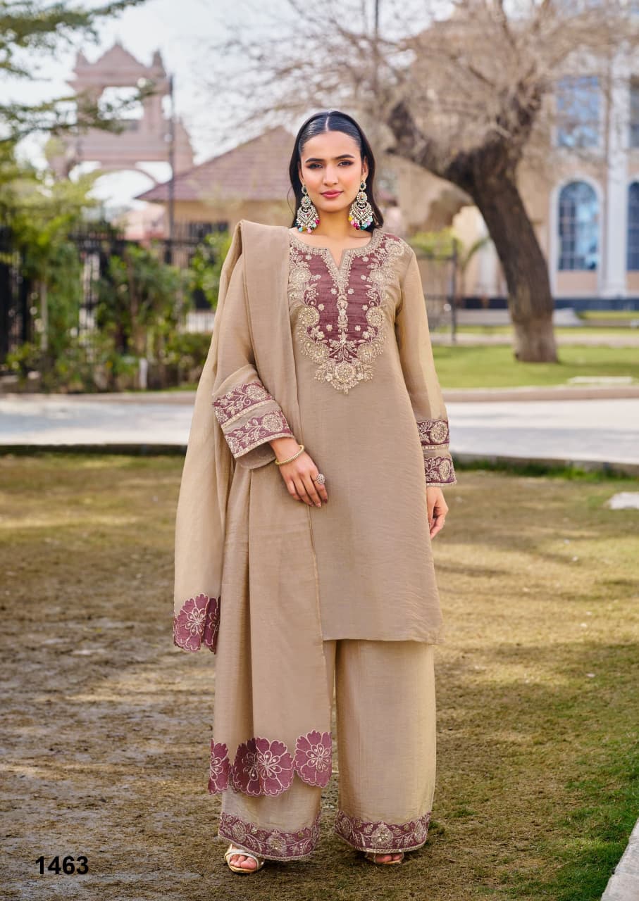 Elegant Taupe & Mauve Embroidered Palazzo Set