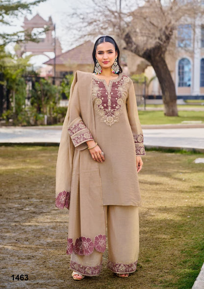 Elegant Taupe & Mauve Embroidered Palazzo Set