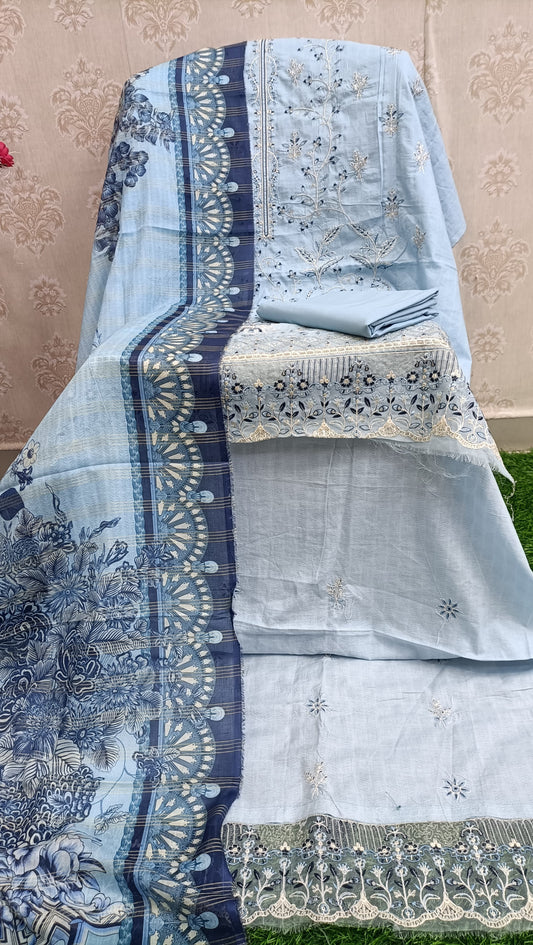 Bin saeed Unstitched dress Sky Blue Embroidered