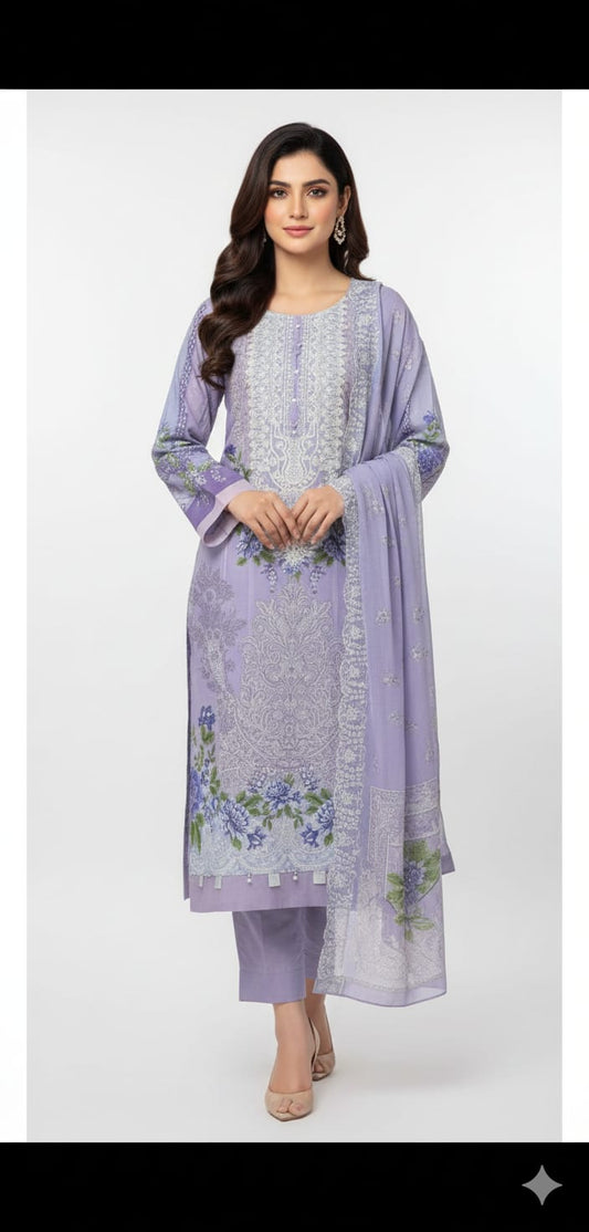Lavender Purple Lawn Suit