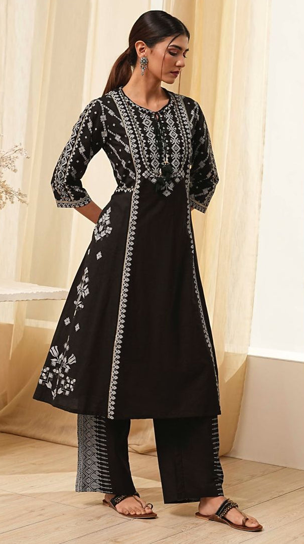 A-Line Kurta with Printed Palazzo Pants