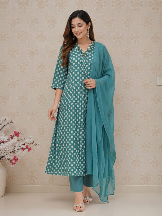 Sabreen Polka Dot A Line Green