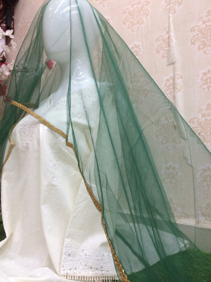 Dark Green Dupatta with Golden Lace