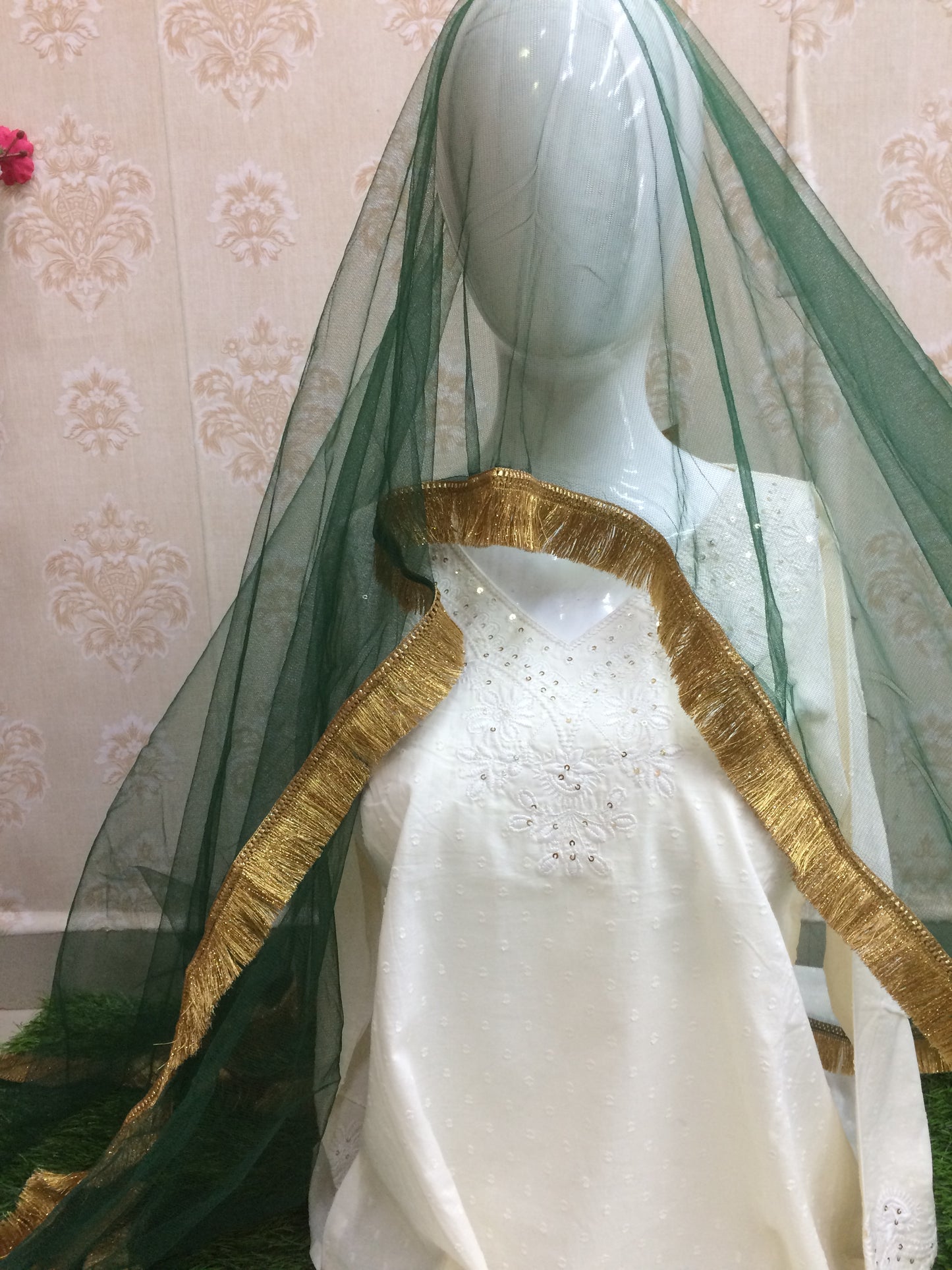 Dark Green Mehndi function Dupatta