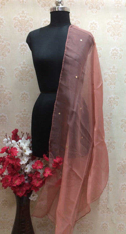 Peach Organza Dupatta with Sequin Work