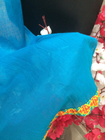 Cotton dupatta red and sky blue