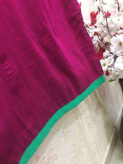 Vibrant Magenta & Green Color Block Kurti with Gold Brocade Yoke