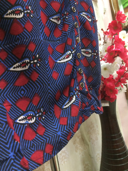 Elegant Navy Blue & Red Printed Kurti with Designer Button Detail