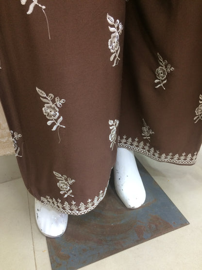 Elegant Embroidered rust and brown rayon Suit Set with Printed Dupatta