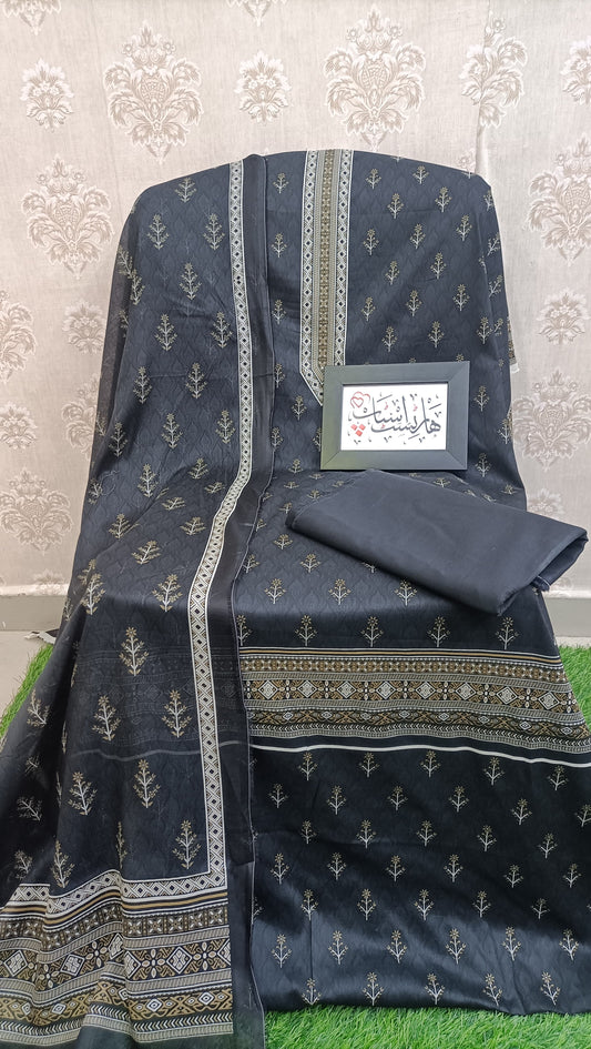 Bin Saeed Luxury Printed Lawn – 3 Piece Unstitched (Ebony & Gold)