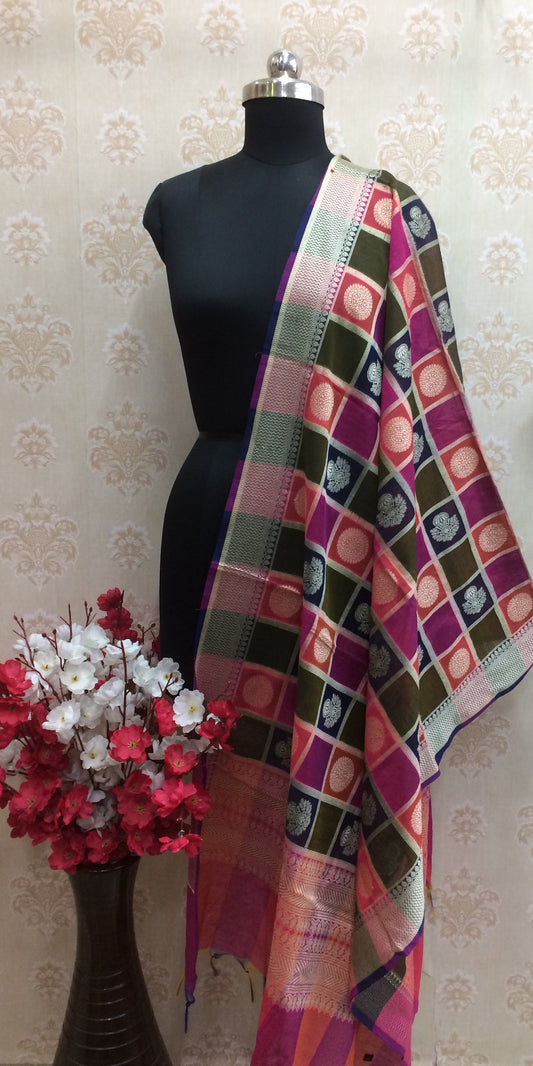 Multicolor Checkered Dupatta with Zari Border