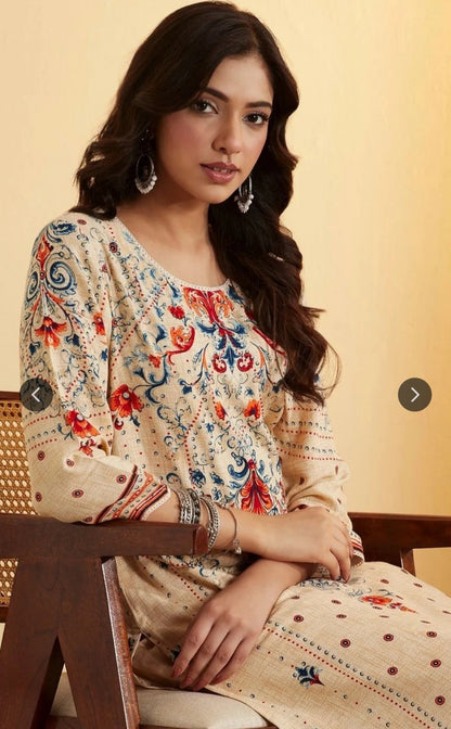 Biba Elegant Cream Printed Kurta