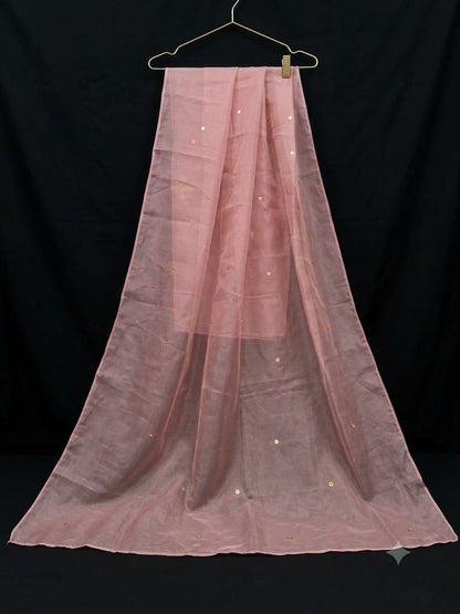 Peach Organza Dupatta with Sequin Work