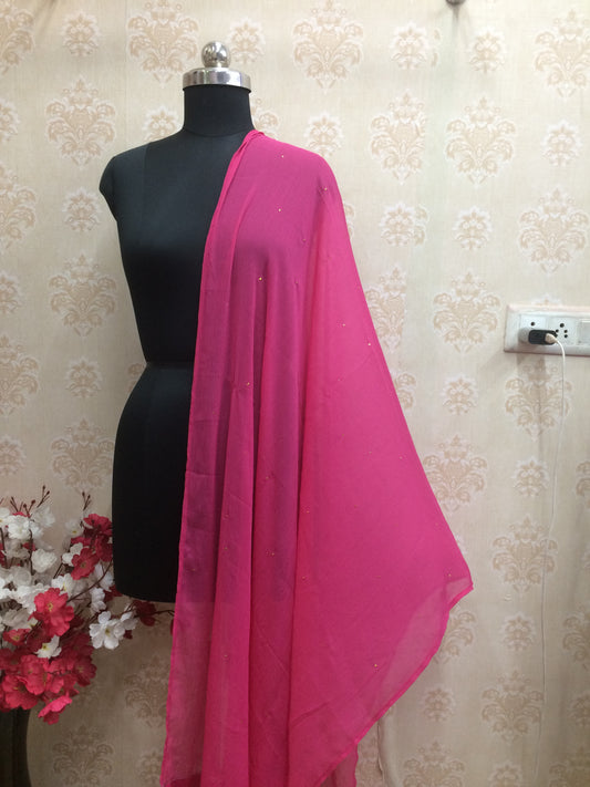 Vibrant Rani Pink Chiffon Dupatta with Delicate Stone Work