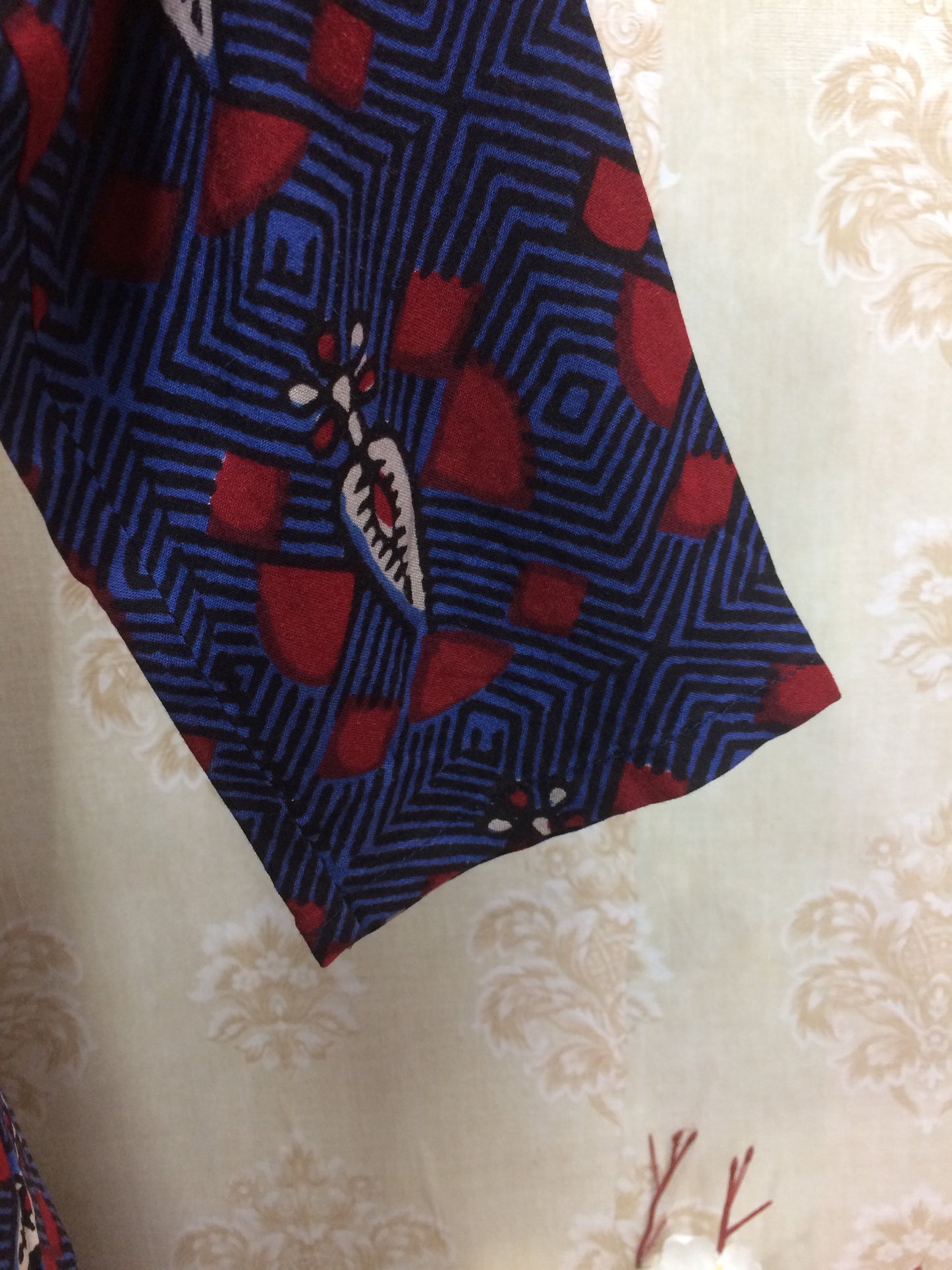 Elegant Navy Blue & Red Printed Kurti with Designer Button Detail