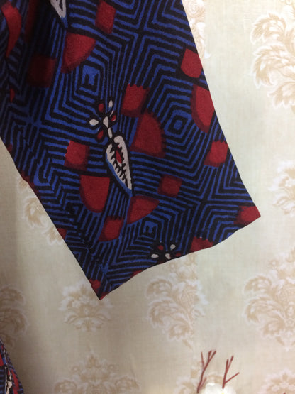 Elegant Navy Blue & Red Printed Kurti with Designer Button Detail