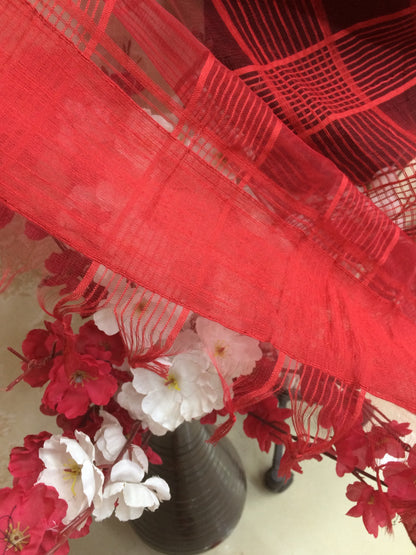 Maroon cotton checkered dupatta