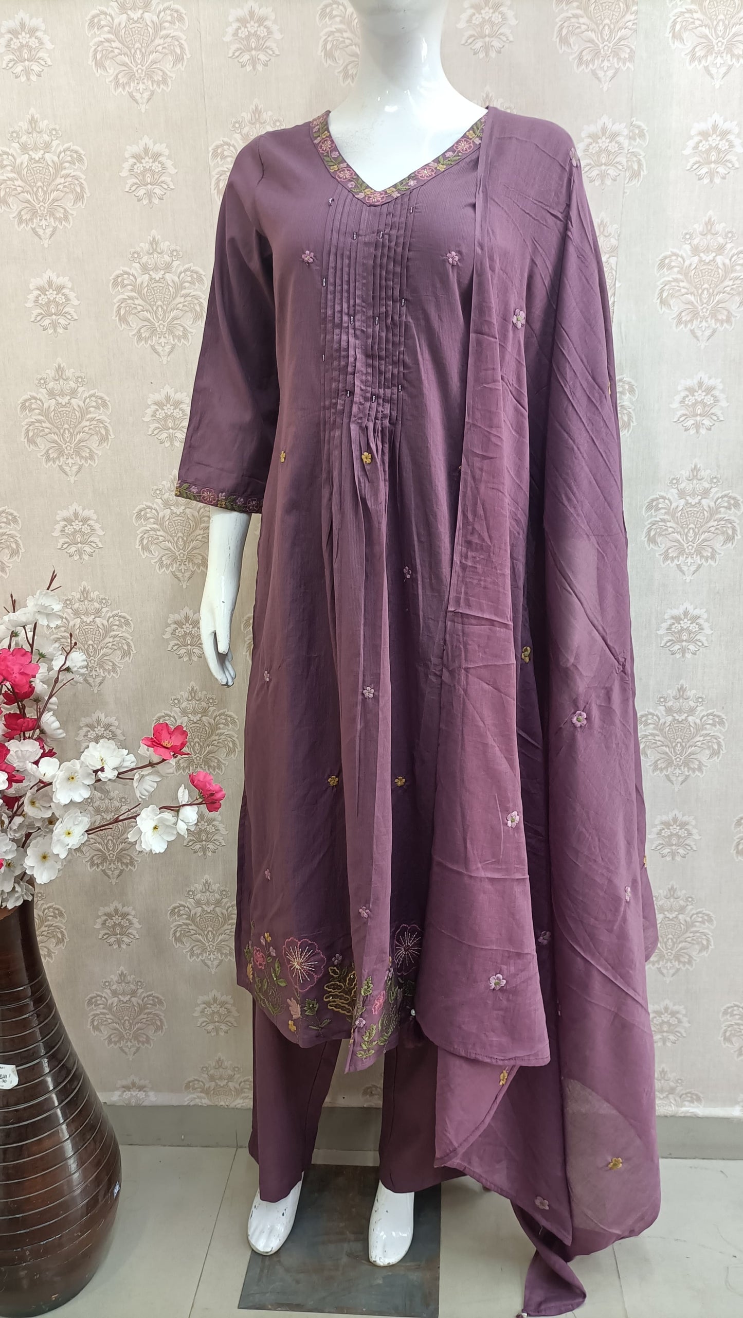 Elegant Embroidered A-line kurta pent Set