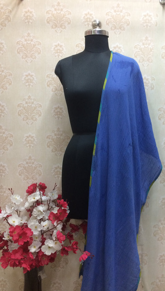 Classic Indigo Blue Cotton Dupatta with Contrast Piping Edge